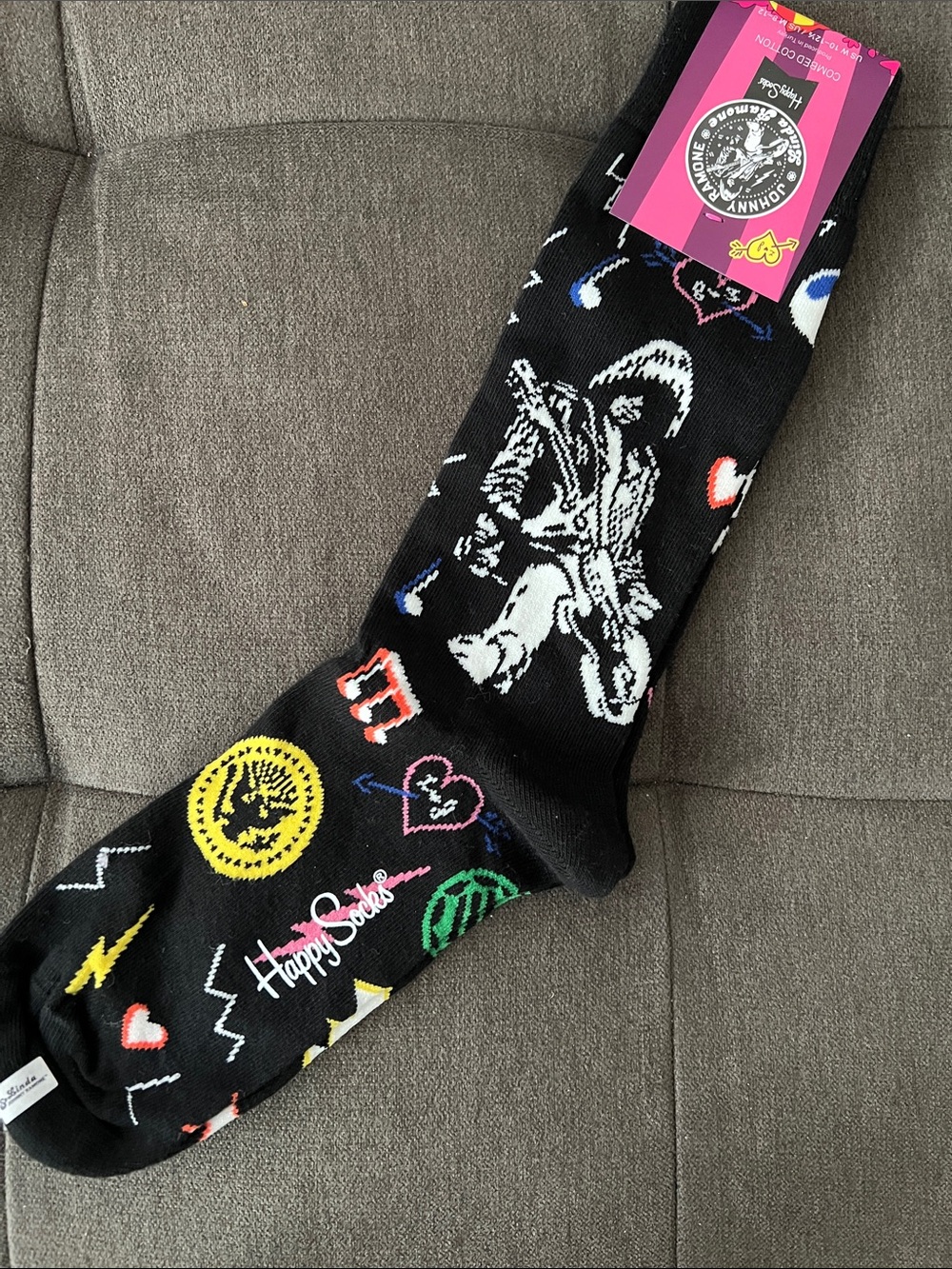 Happy Socks Black Crew Socks with Multicolor Graphic Icons